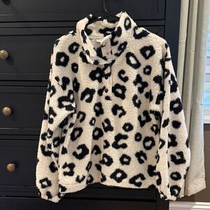 LOFT Black and White Patterned Cowl Sweater